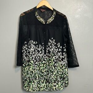 Ranna Gill Rhinestone Collar Lace Sleeve shirt size XL